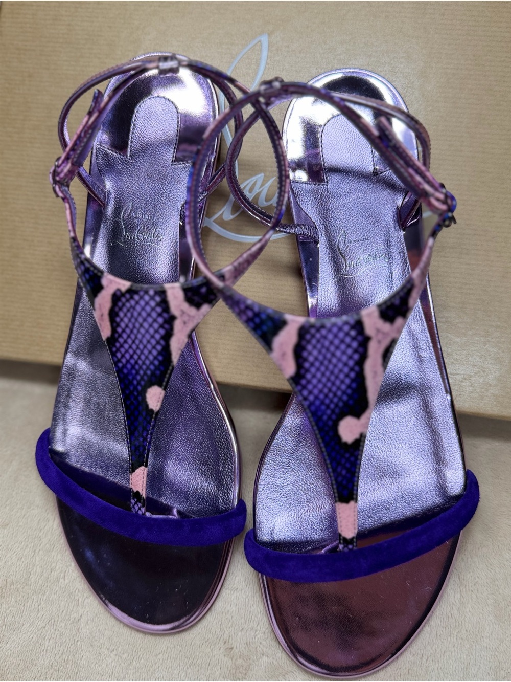 Christian Louboutin Purple Metallic Strappy Sandals
